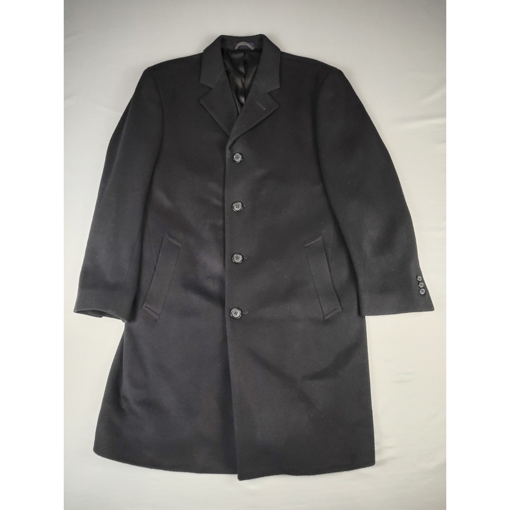 Nautica Mens 42 R Black Classic-Fit Lambswool Overcoat Coat Wool